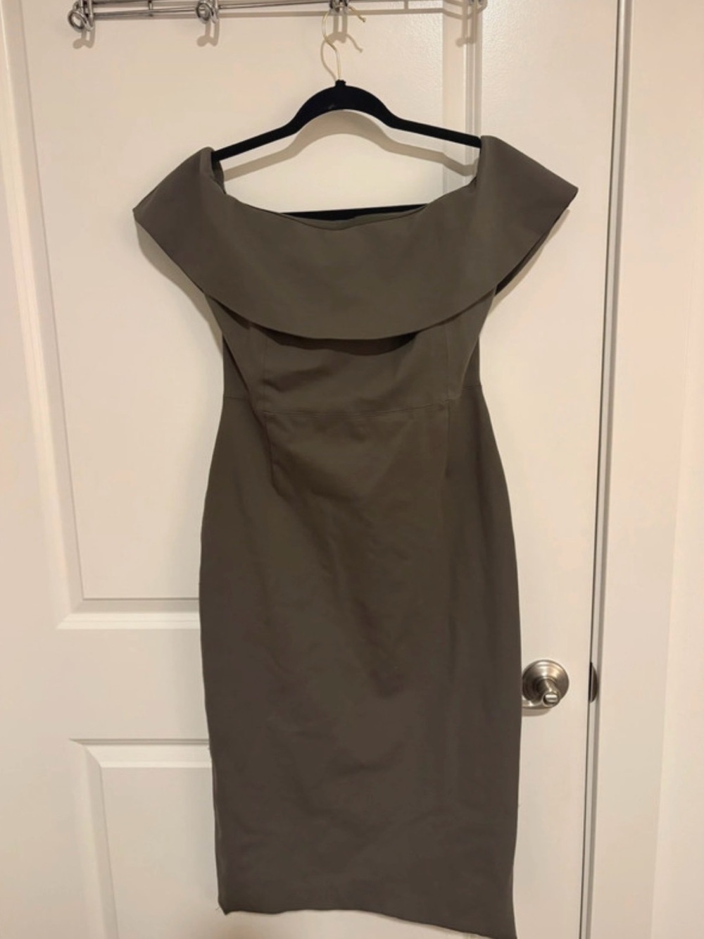 Aritzia Olive Off-Shoulder Midi Dress